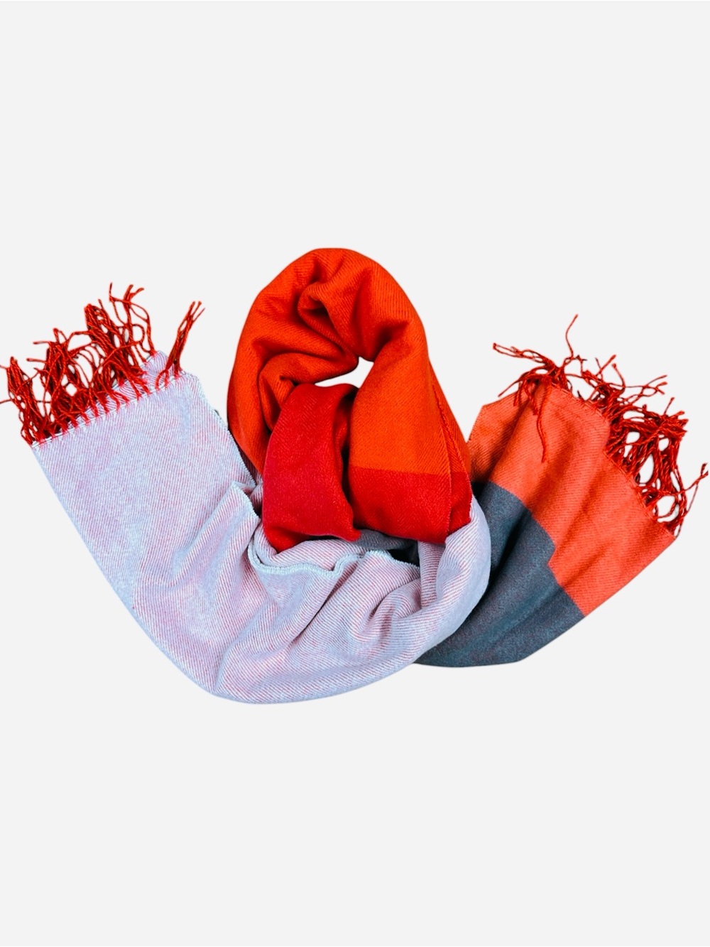 GAP chunky pink red gray colorblock fringe scarf fall warm cozy holidays - Picture 3 of 6